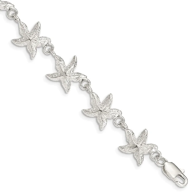 Women’s tennis bracelets-Sterling Silver Starfish Bracelet-WBC-QG840-7