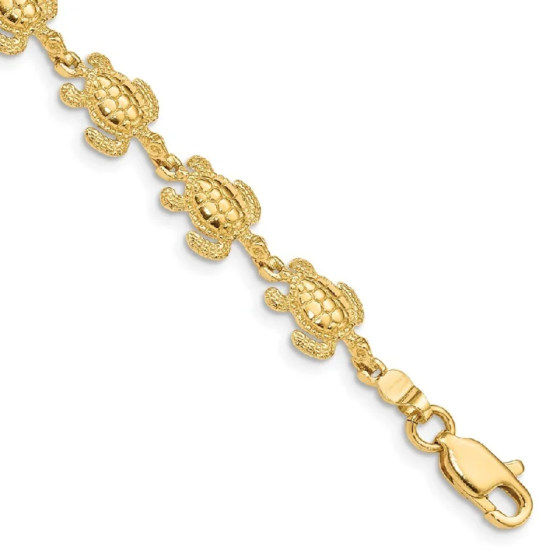 Women’s boho bracelets-14k Yellow Gold 8mm Swimming Sea Turtle Bracelet, 7.25"