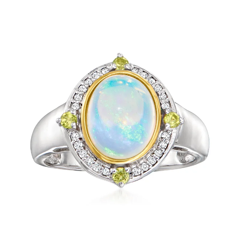 Women’s diamond engagement rings with platinum bands-Ross-Simons Ethiopian Opal and Diamond Ring With . Peridot in Sterling Silver and 14kt Yellow Gold