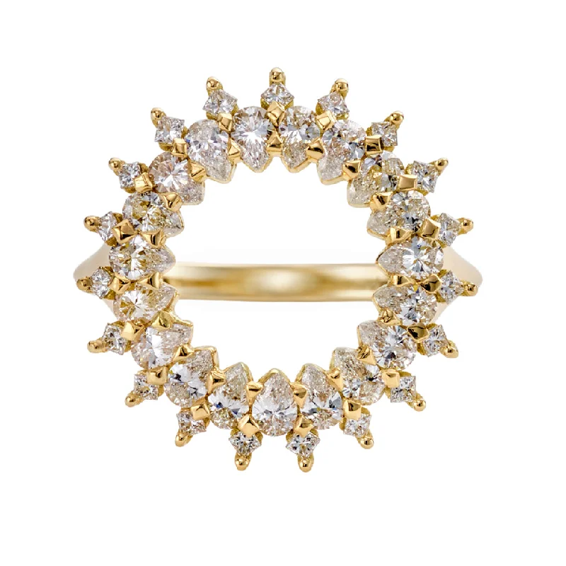 Women’s three-stone rings-Diamond Lace Ring with Cluster of Pear and Princess Cut Diamonds