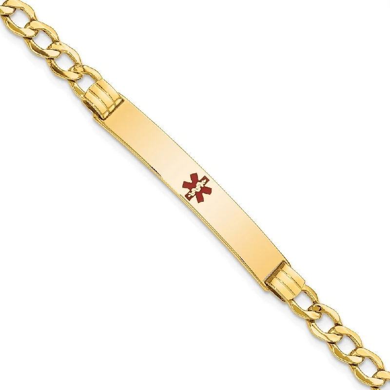 Women’s vintage bracelets-14k Yellow Gold 6.5mm Semi-Solid Medical Polished Red Enamel Cuban ID Bracelet, 7"