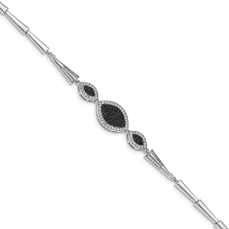 Women’s handmade bracelets-Sterling Silver Rhod-plated Polished Black and White CZ Bracelet-WBC-QG4882-7.5