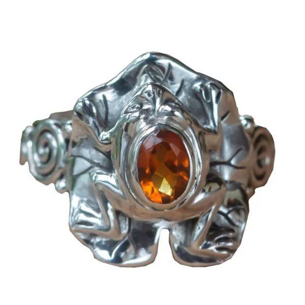 Women’s engagement rings-NOVICA Handmade Sterling Silver Golden Rainforest Frog Citrine Ring (Indonesia)