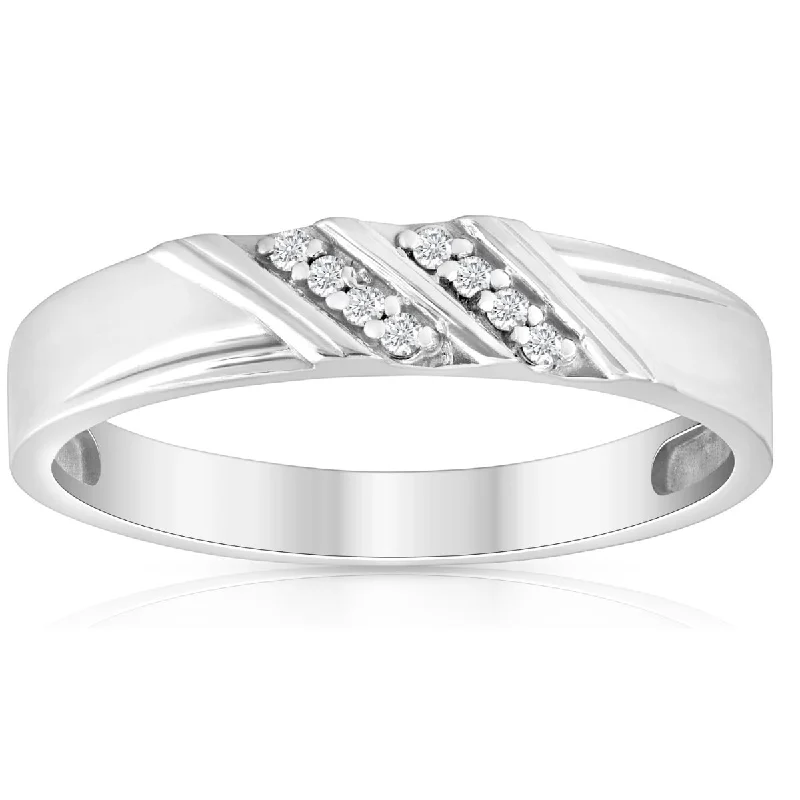 Women’s double band rings-1/10ct Diamond Mens Ring White Gold