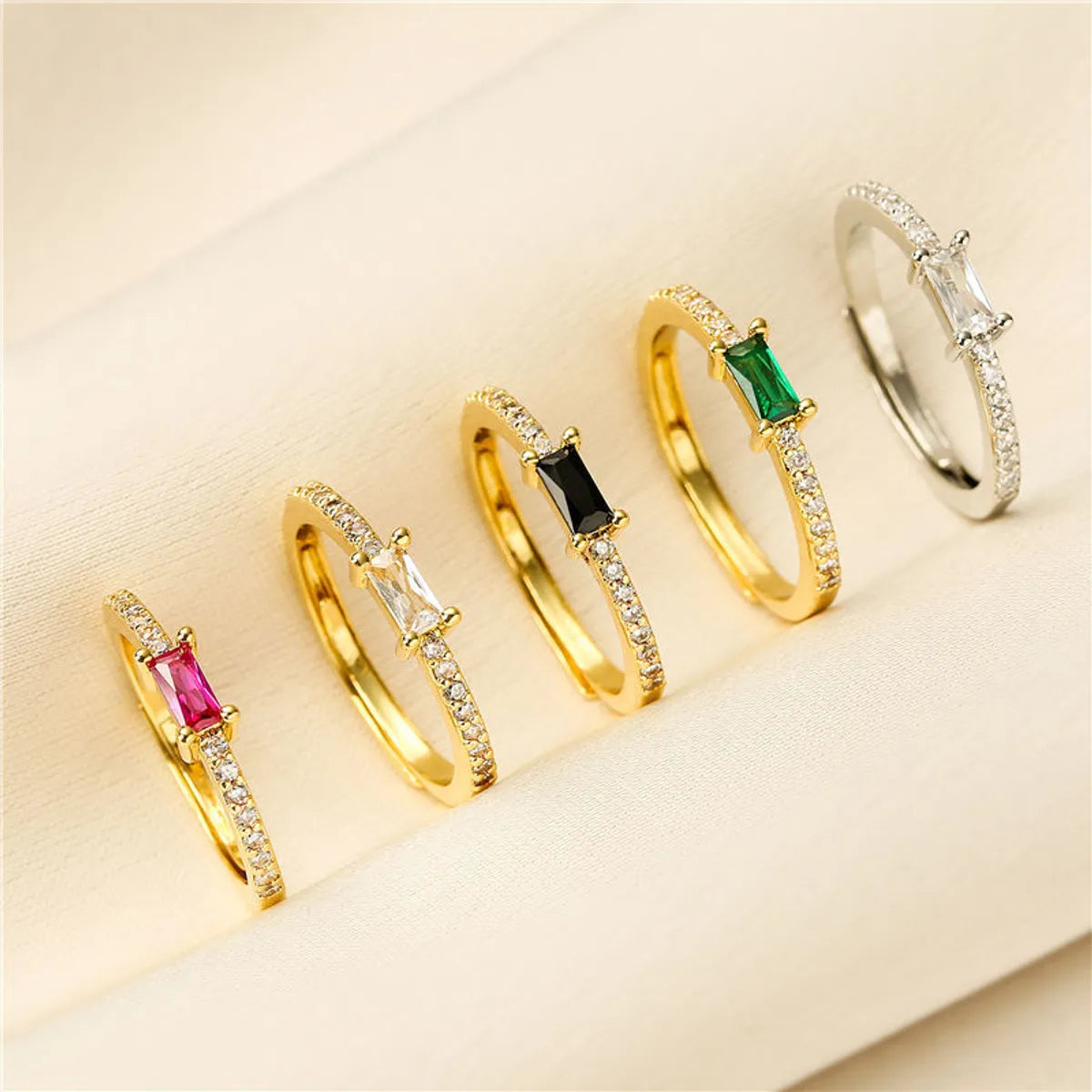 Women’s men’s ring-style women rings-Ig Style Rectangle Copper Plating Inlay Zircon Open Ring