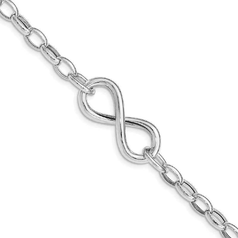 Women’s gemstone bracelets-Sterling Silver Rhodium Plated Polished Infinity Link Bracelet-WBC-QG5014-7.5