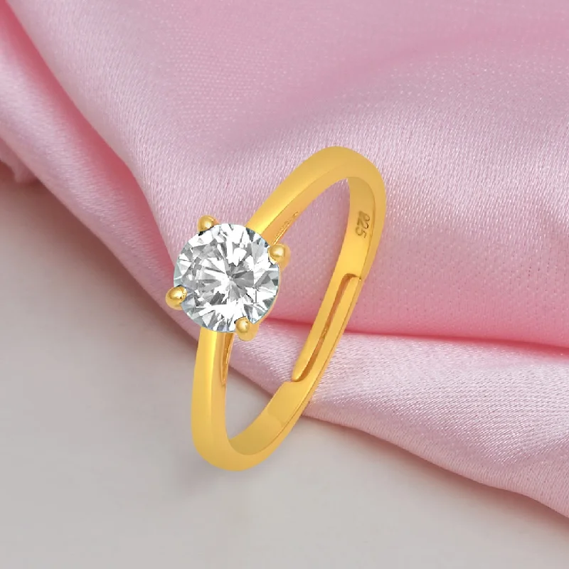 Women’s large diamond rings-Solitaire Gold Plated 925 Sterling Silver Ring