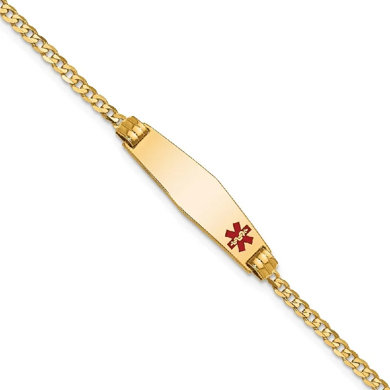 Women’s antique bracelets-14k Yellow Gold 7.5mm Medical Soft Diamond Shape Red Enamel Curb Link ID Bracelet, 7"