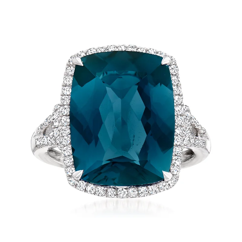 Women’s engagement rings with colored diamonds-Ross-Simons London Blue Topaz and . Diamond Ring in 14kt White Gold