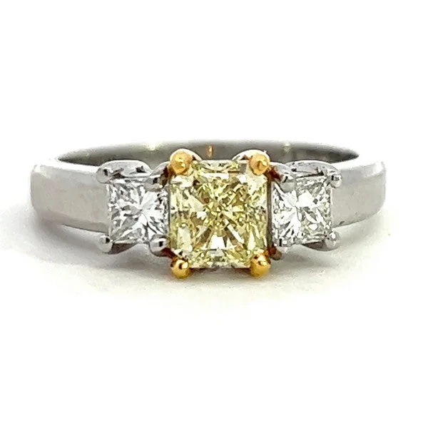 Women’s vintage rose gold engagement rings-Two-Tone 3-Stone Yellow Diamond Ring