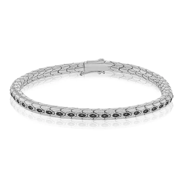 Women’s luxury charm bracelets-This men's bracelet features .32 ctw of black diamonds set into 14k gold with a brushed finish.