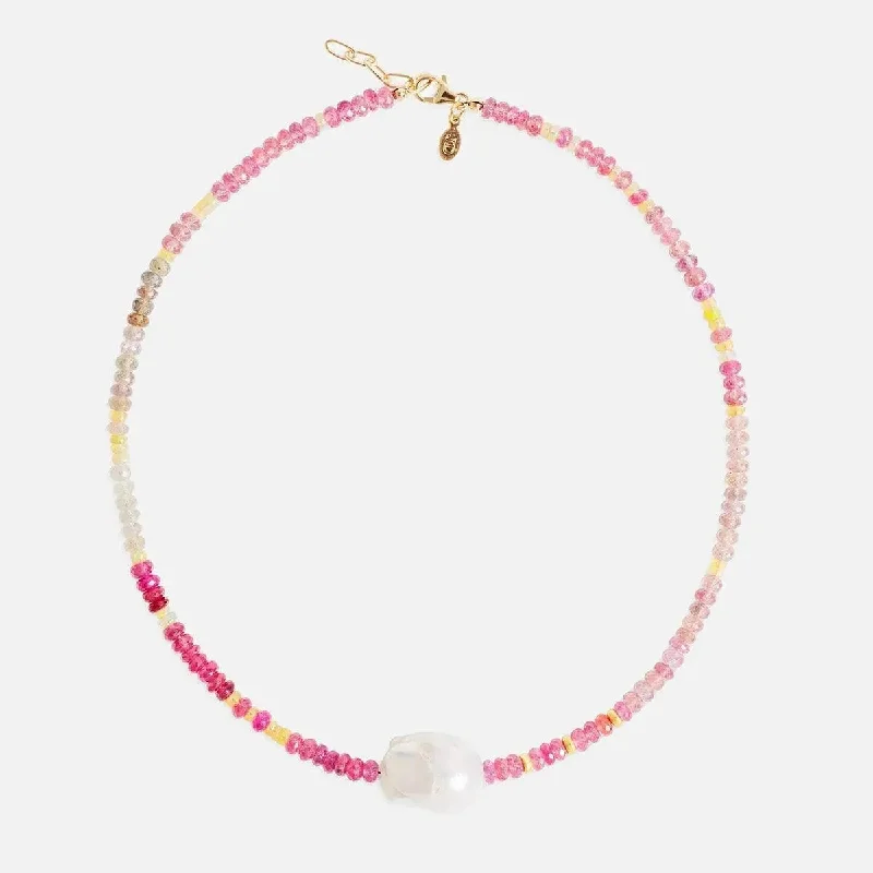 Women’s diamond heart necklaces-Raspberry Sherbert Gold Baroque Pearl Necklace