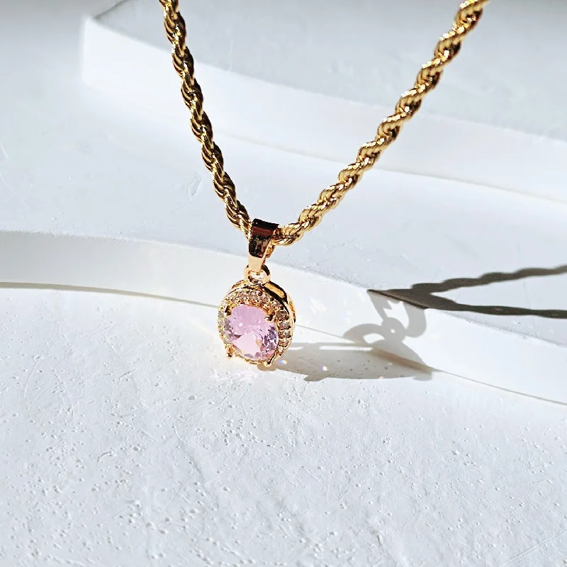 Women’s infinity gemstone necklaces-Pink Oval Rope Necklace