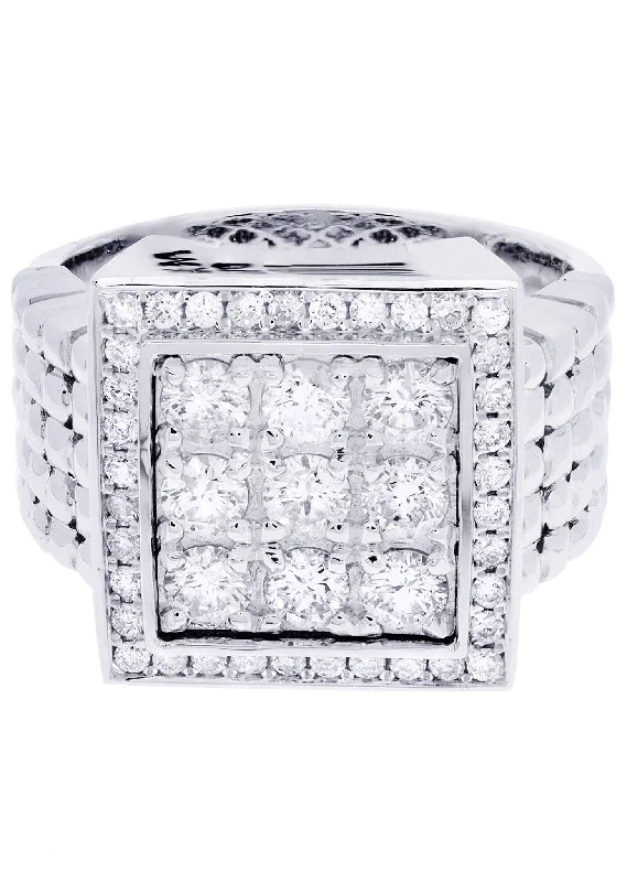 Women’s vintage halo engagement rings-White Gold Mens Diamond Ring| 1.64 Carats| 15.17 Grams