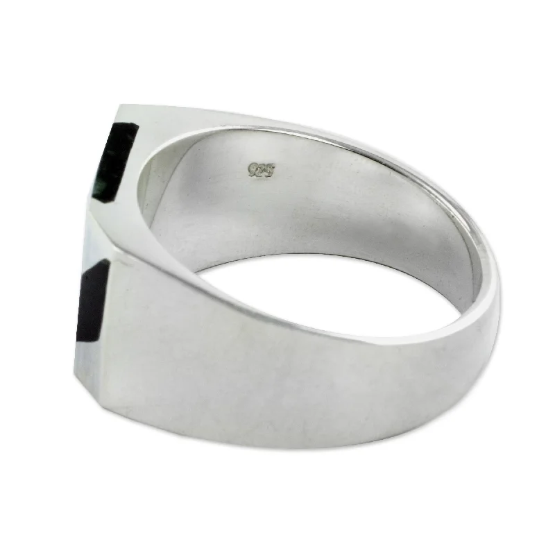 Women’s birthstone rings-Handmade Men's Sterling Silver Lord of the Night Jade Ring (Guatemala)