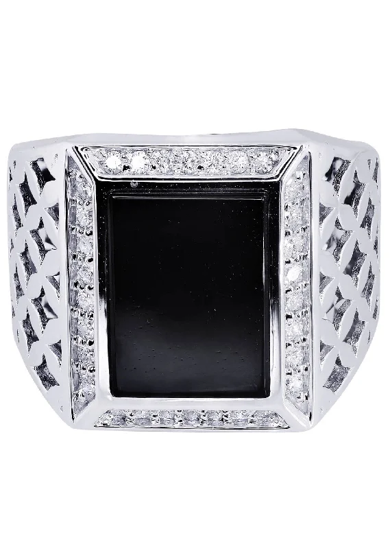 Women’s black diamond engagement rings-White Gold Pinky Diamond Ring| 0.44 Carats| 14.57 Grams