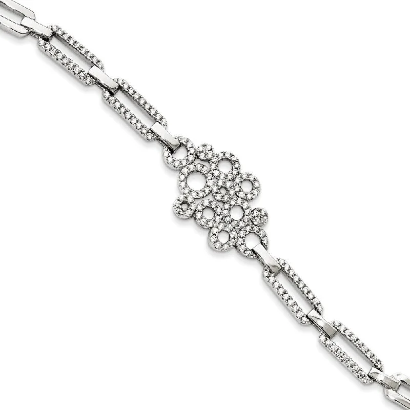 Women’s stretch bracelets-925 Sterling Silver Brilliant Embers Rhodium-plated Cubic Zirconia Bracelet, 7"