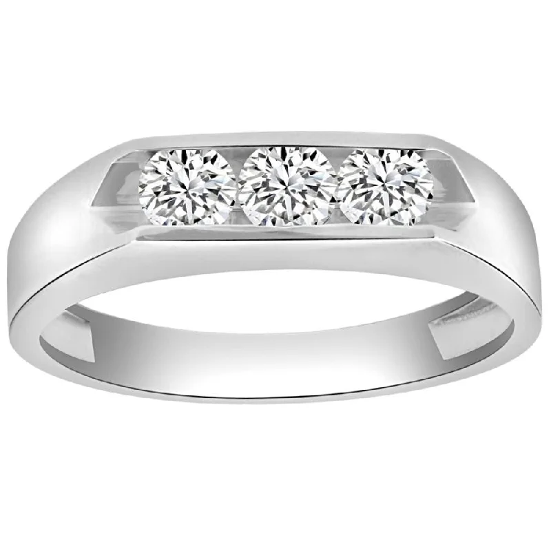 Women’s diamond rings-1Ct Three Stone Diamond Men's Ring Channel Set Band Lab Grown in Gold