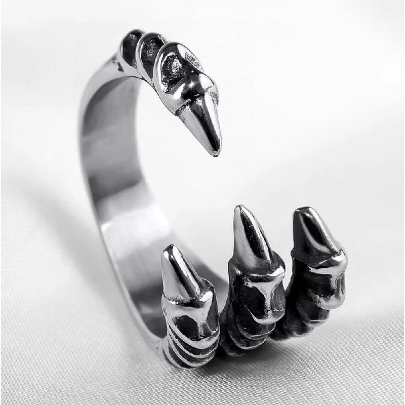 Women’s cushion cut rings-Men's Dragon Animal Claw Biker Ring Genuine Quality Stainless Steel