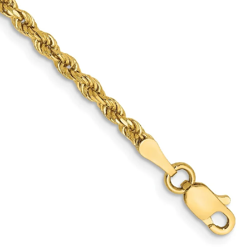 Women’s men’s style bracelets-14k Yellow Gold 2.25mm Diamond-Cut Rope with Lobster Clasp Chain Bracelet, 7"