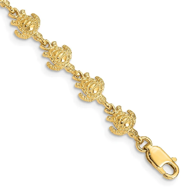 Women’s silver charm bracelets-14k Yellow Gold 7mm Gold Polished and Textured Turtle Bracelet, 7"