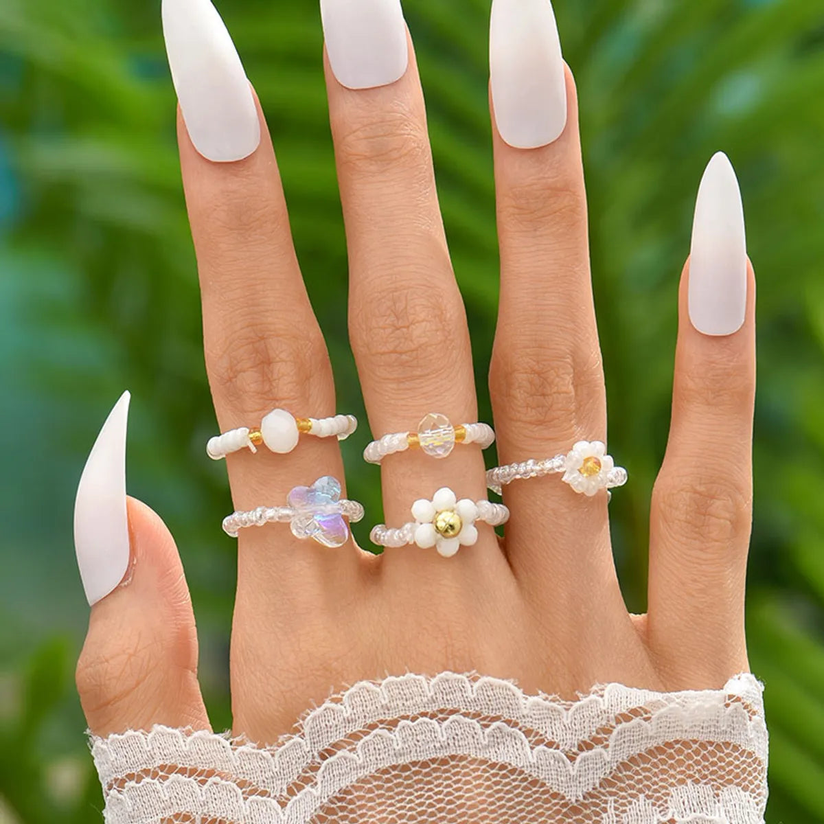 Women’s gold-plated rings-Wholesale Jewelry Simple Style Classic Style Flower Artificial Crystal Seed Bead Beaded Rings