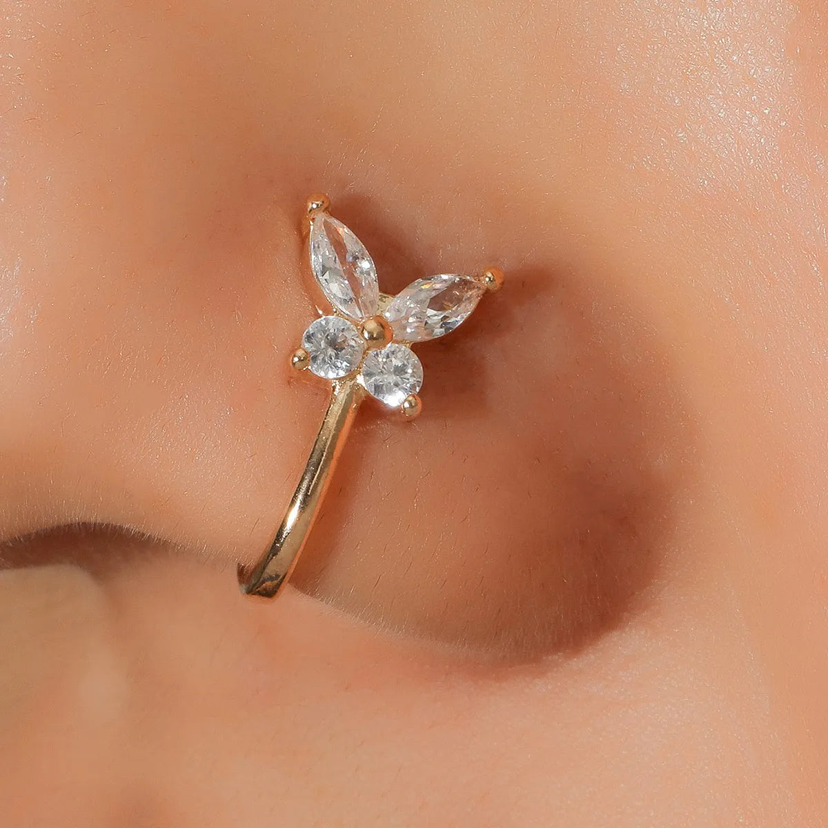 Women’s gemstone rings-Butterfly Non-pierced Nose Clip Copper Inlaid Zircon U-shaped Nose Ring