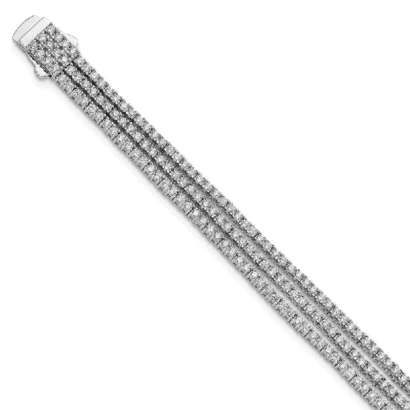 Women’s holiday bracelets-Sterling Silver Rhodium Plated CZ 3 Strand 7in Bracelet-WBC-QG3492-7