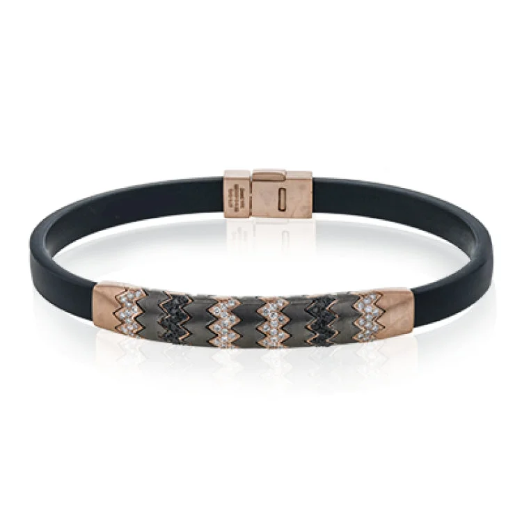 Women’s minimalist bracelets-This men's bracelet features a pattern made from 14k yellow gold and titanium set with .57 ctw of black diamonds.