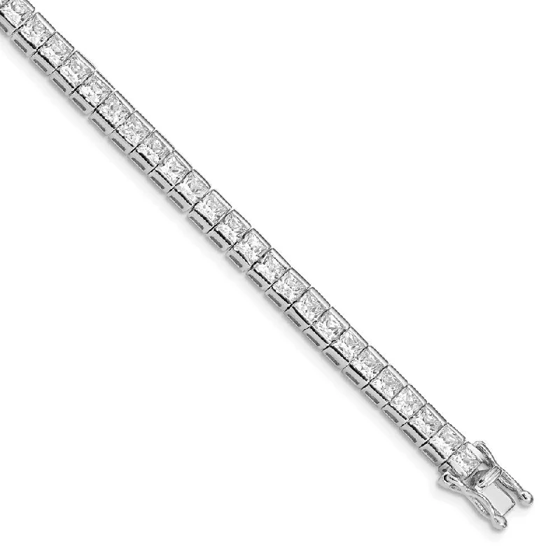 Women’s silver cuff bracelets-925 Sterling Silver Rhodium-plated Cubic Zirconia Tennis Bracelet, 7.5"