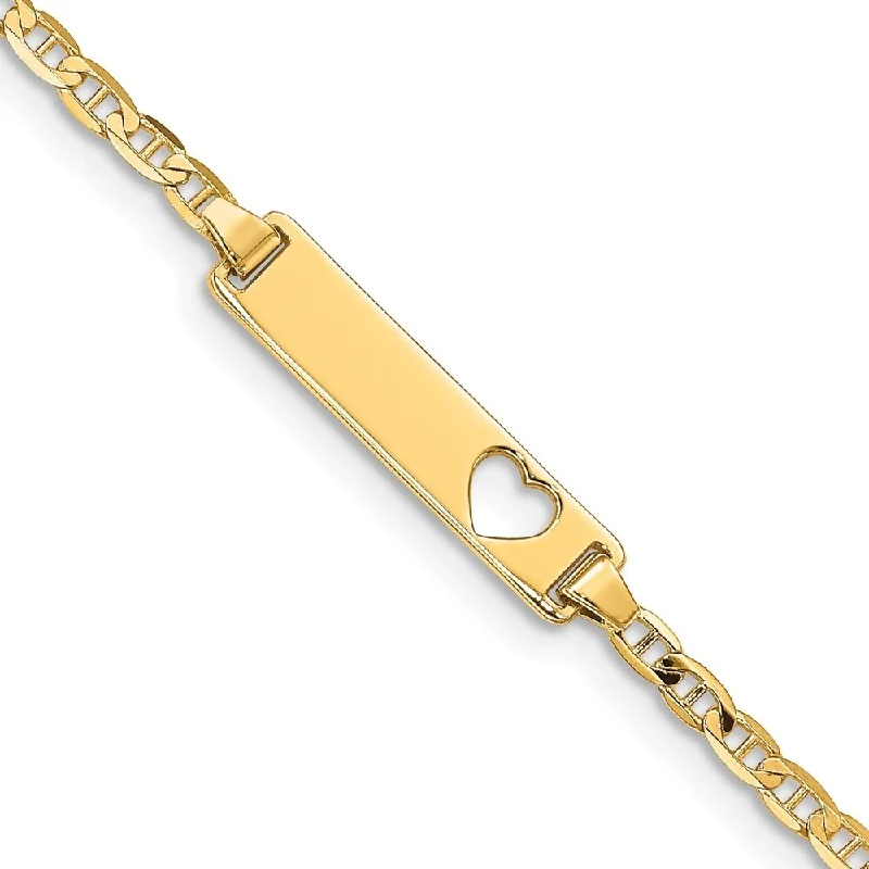 Women’s gold-plated bangles-14k Yellow Gold 5mm Cut-out Heart Anchor Link ID Bracelet, 5.5"