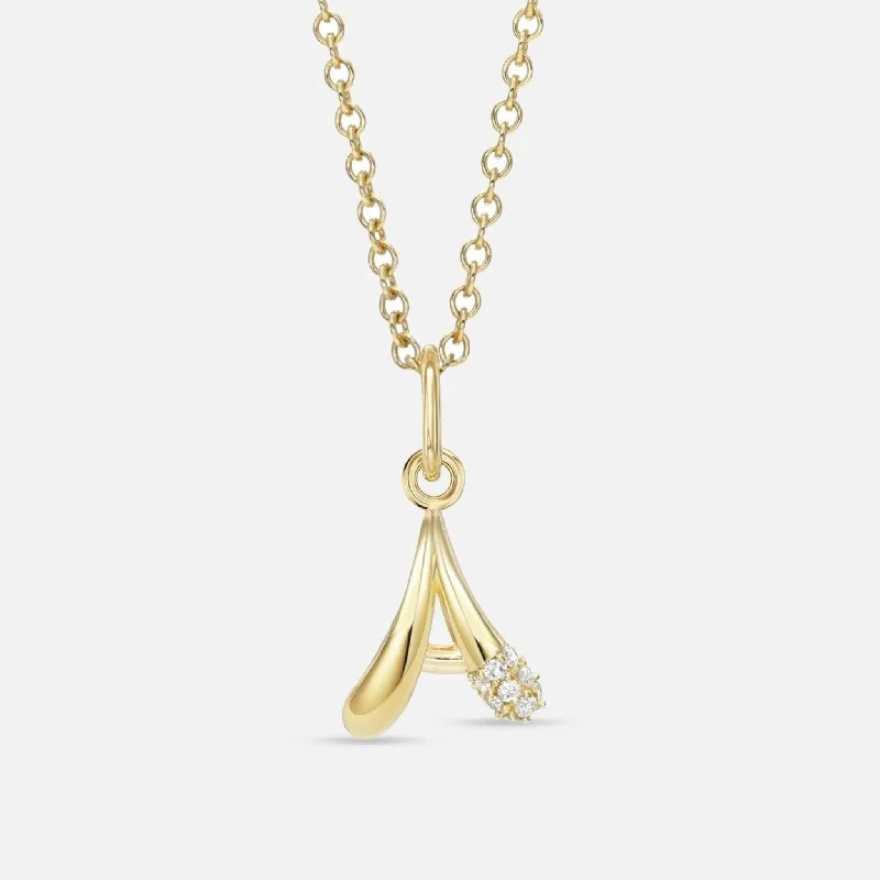 Women’s two-tone necklaces-Alphabet Charm Necklace with Diamonds