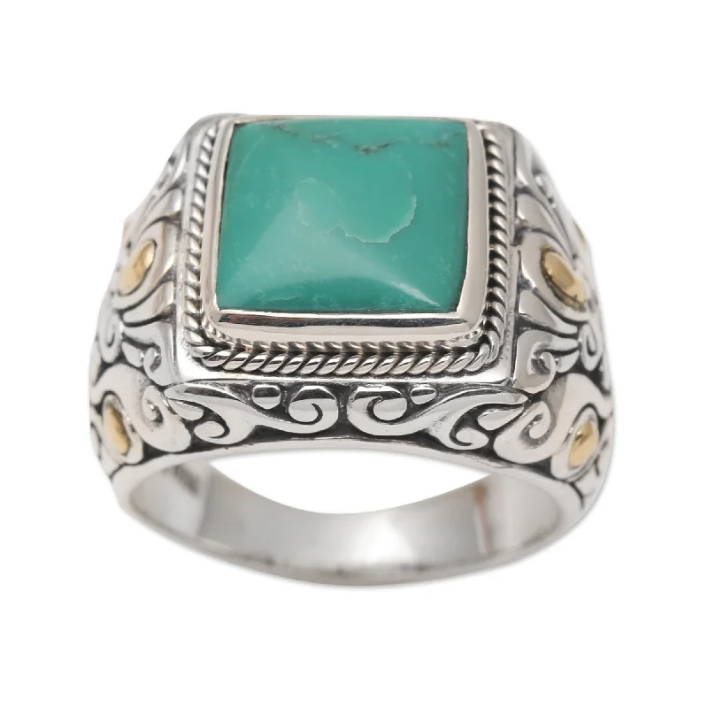 Women’s handmade gemstone rings-Novica Handmade Kuta Blue Men'S Gold Accented Sterling Silver Ring