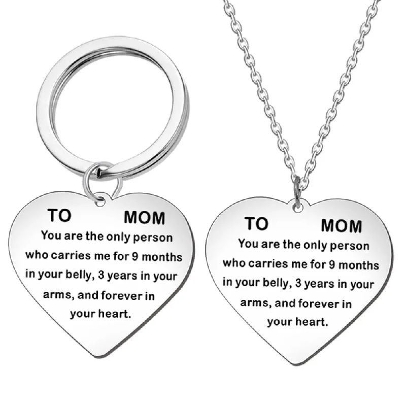 Women’s vintage-inspired diamond rings-English Letter To Mom Necklace Love Heart Pendant Chain Keychain Key Ring Gift - no