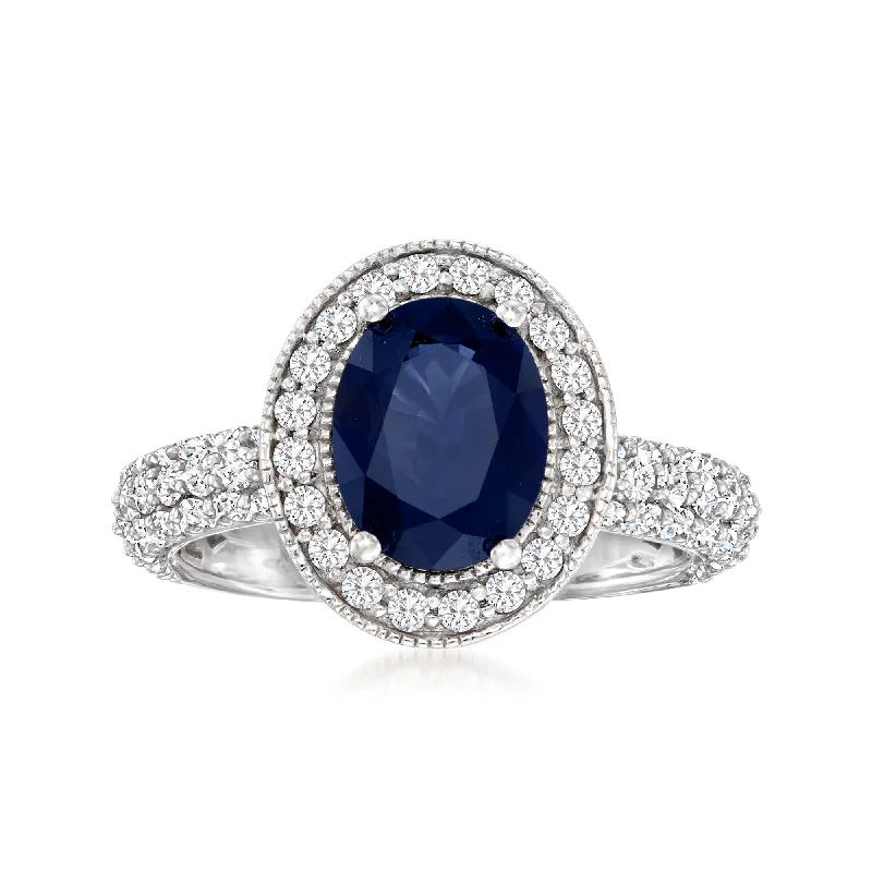 Women’s vintage halo engagement rings-Ross-Simons Sapphire and Diamond Ring in 14kt White Gold