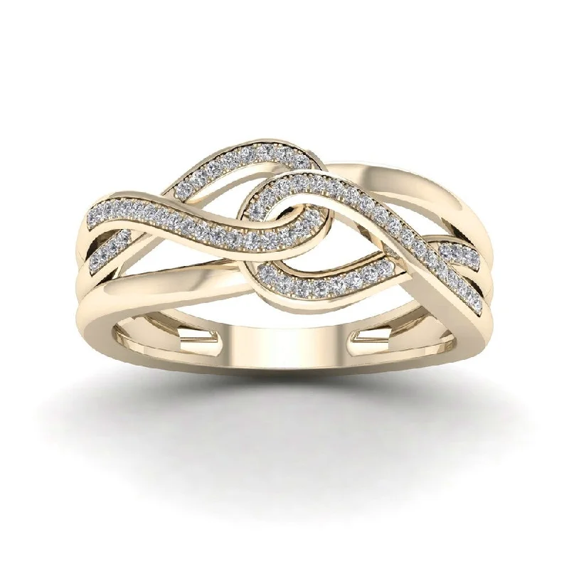 Women’s geometric rings-De Couer 10k Yellow Gold 1/6ct TDW Diamond Infinity Braided Ring