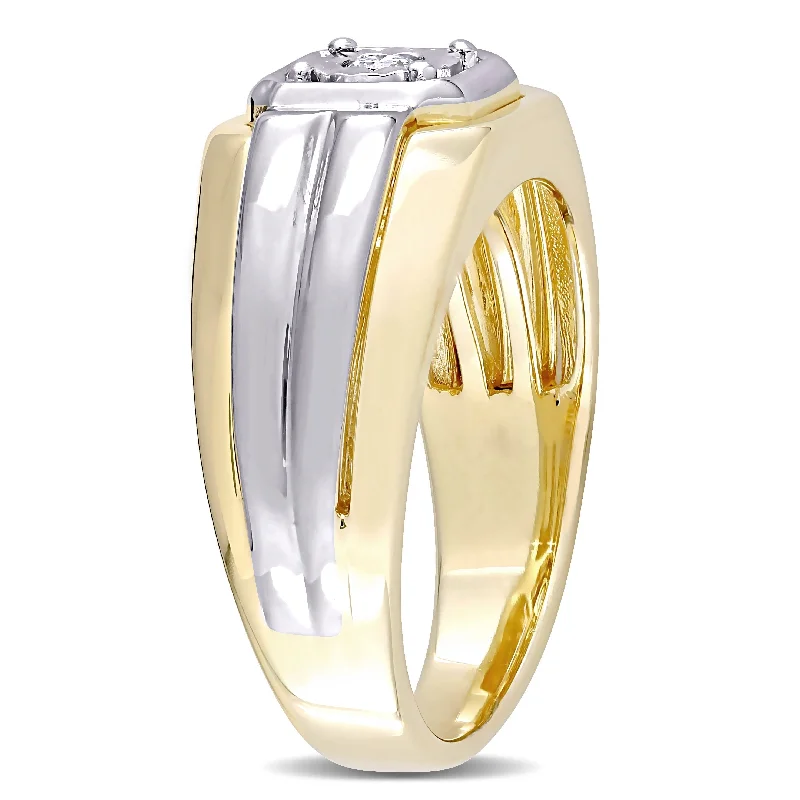 Women’s tanzanite rings-Miadora 1/10ct TDW Diamond Mens Ring in White and Yellow Silver