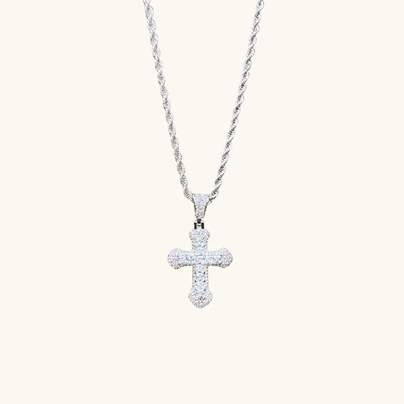 Women’s crystal necklaces-Silver Statement Cross Necklace