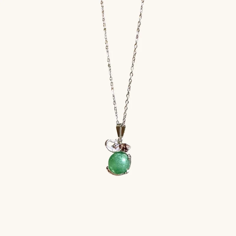 Women’s antique necklaces-Silver Elephant Green Jade Crystal Ball Necklace