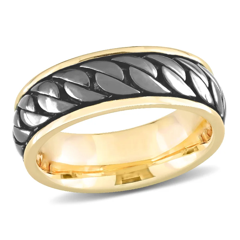 Women’s infinity rings-Miadora Ribbed Design Mens Ring in Yellow Silver with Black Rhodium Plating