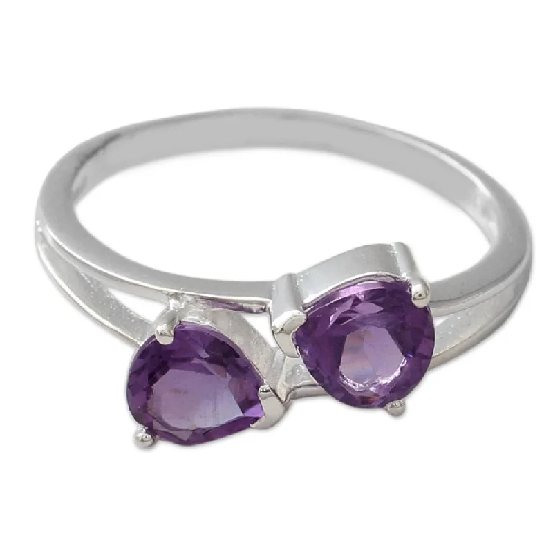 Women’s custom gemstone rings-Handmade Sterling Silver 'Encounters' Amethyst Ring (India)