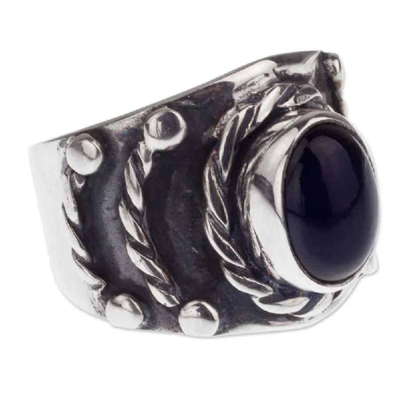 Women’s sapphire rings-Men's Handmade Sterling Silver 'Protect' Obsidian Ring (Mexico)