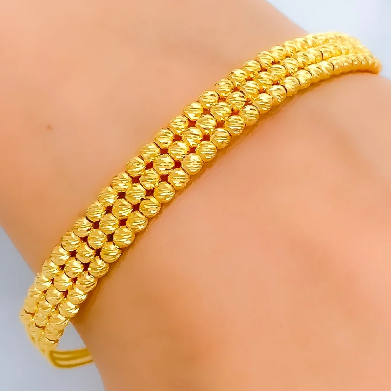 Women’s delicate bracelets-Dainty Glistening Bead 22k Gold Bangle Bracelet