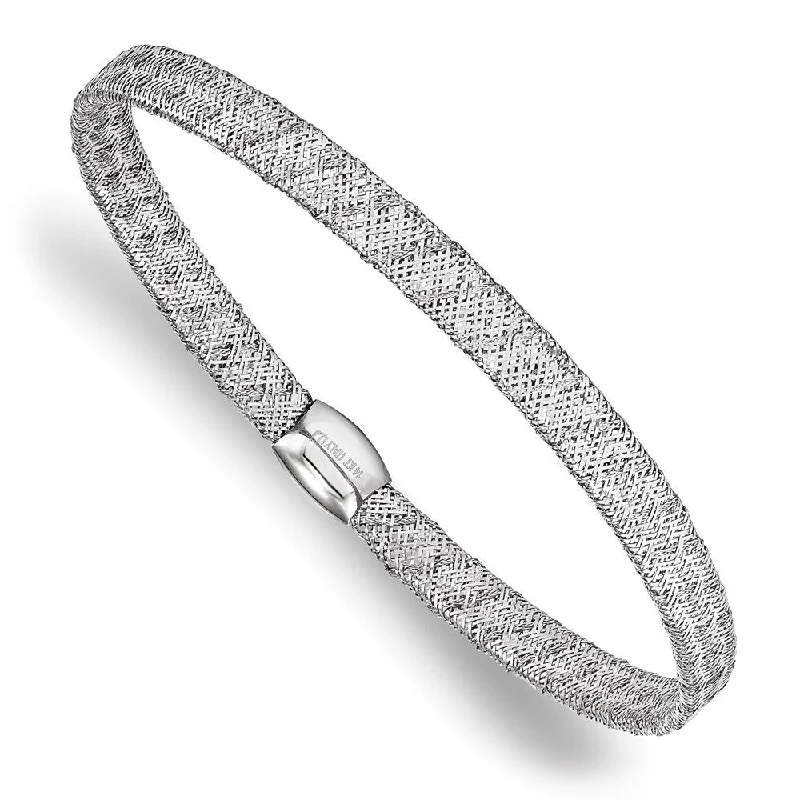 Women’s gold-plated bracelets-14k White Gold 4mm Fancy Stretch Bangle Bracelet, 7.5"