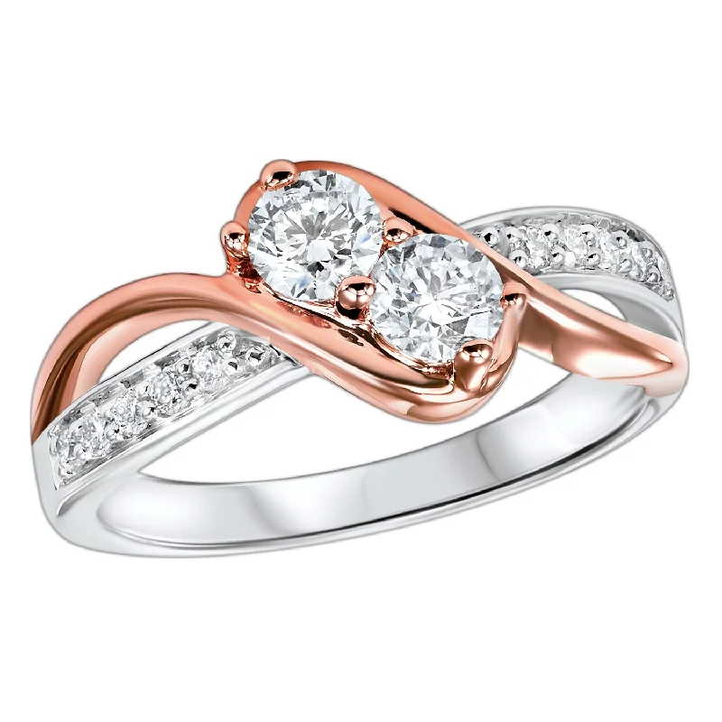 Women’s radiant cut engagement rings-Twogether White and Rose Gold Diamond Ring- 1/2 ctw.