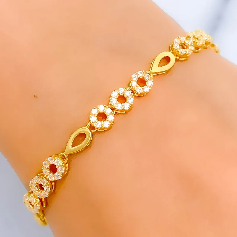 Women’s silver cuff bracelets-Slender Triple Flower CZ 22k Gold Bracelet