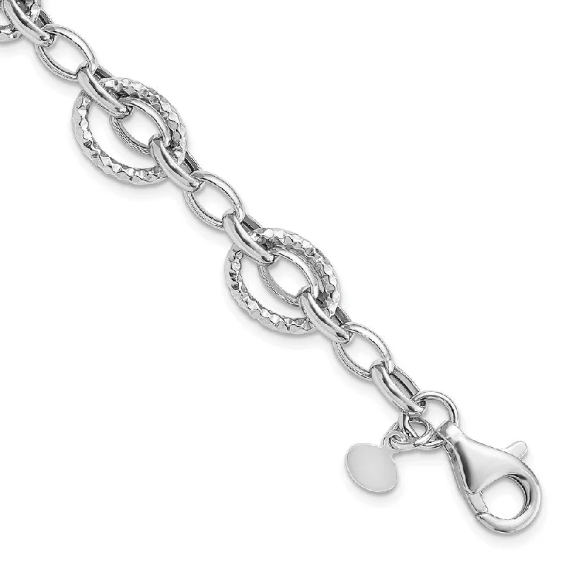 Women’s unique bracelets-Sterling Silver Rhod-plated Polished Hammered Bracelet-WBC-QG4841-7.5