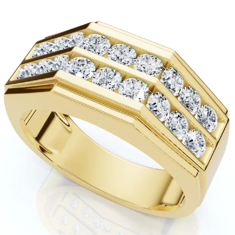 Women’s modern rings-1 1/2Ct Men's Multi-Row Diamond Ring in Yellow Gold