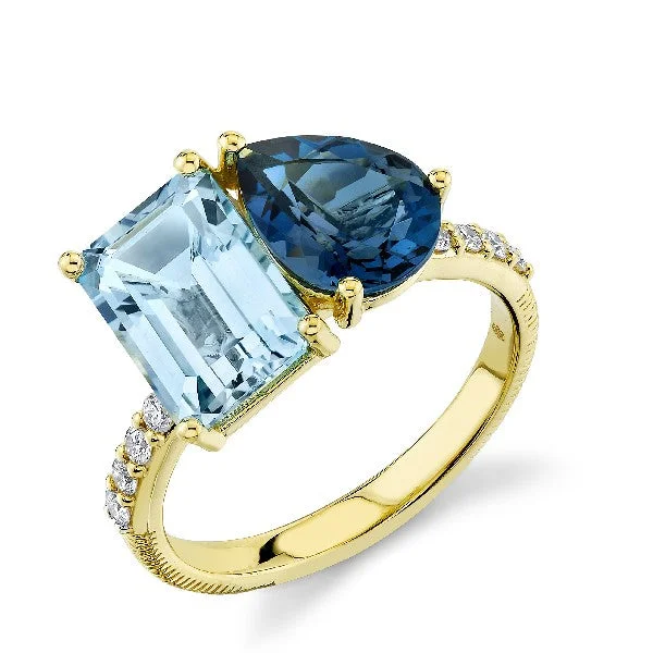 Women’s radiant cut engagement rings-SLOANE STREET Toi et Moi Blue Topaz & Diamond Ring