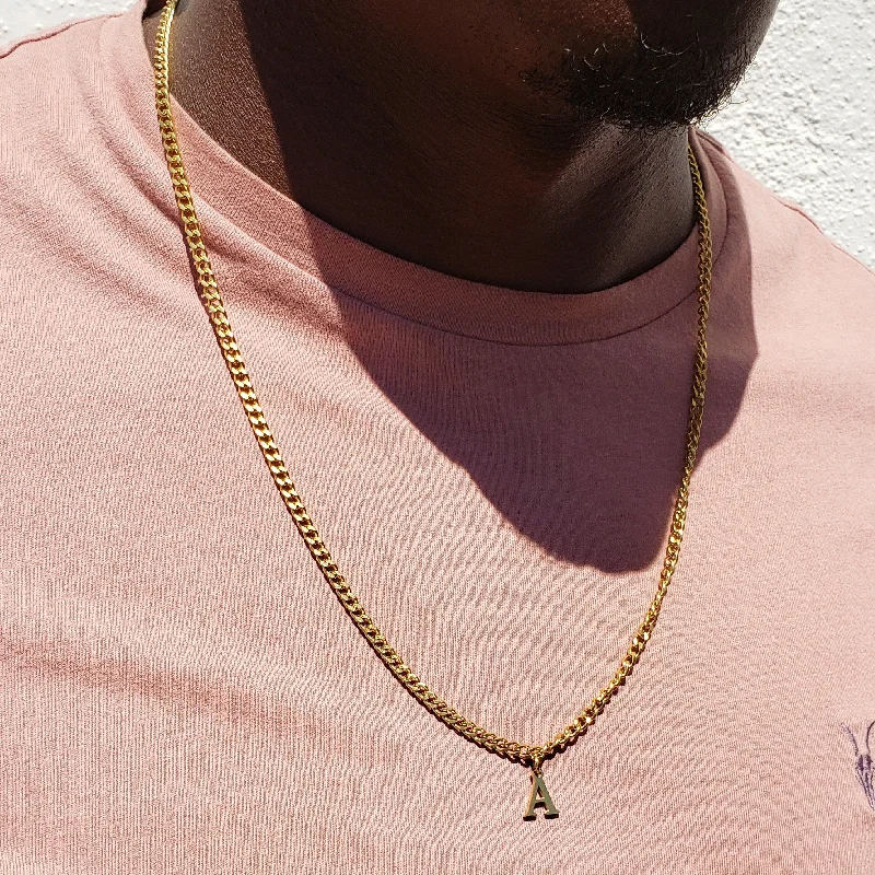 Women’s crystal necklaces-Men's Gold Capital Initial Curb Necklace